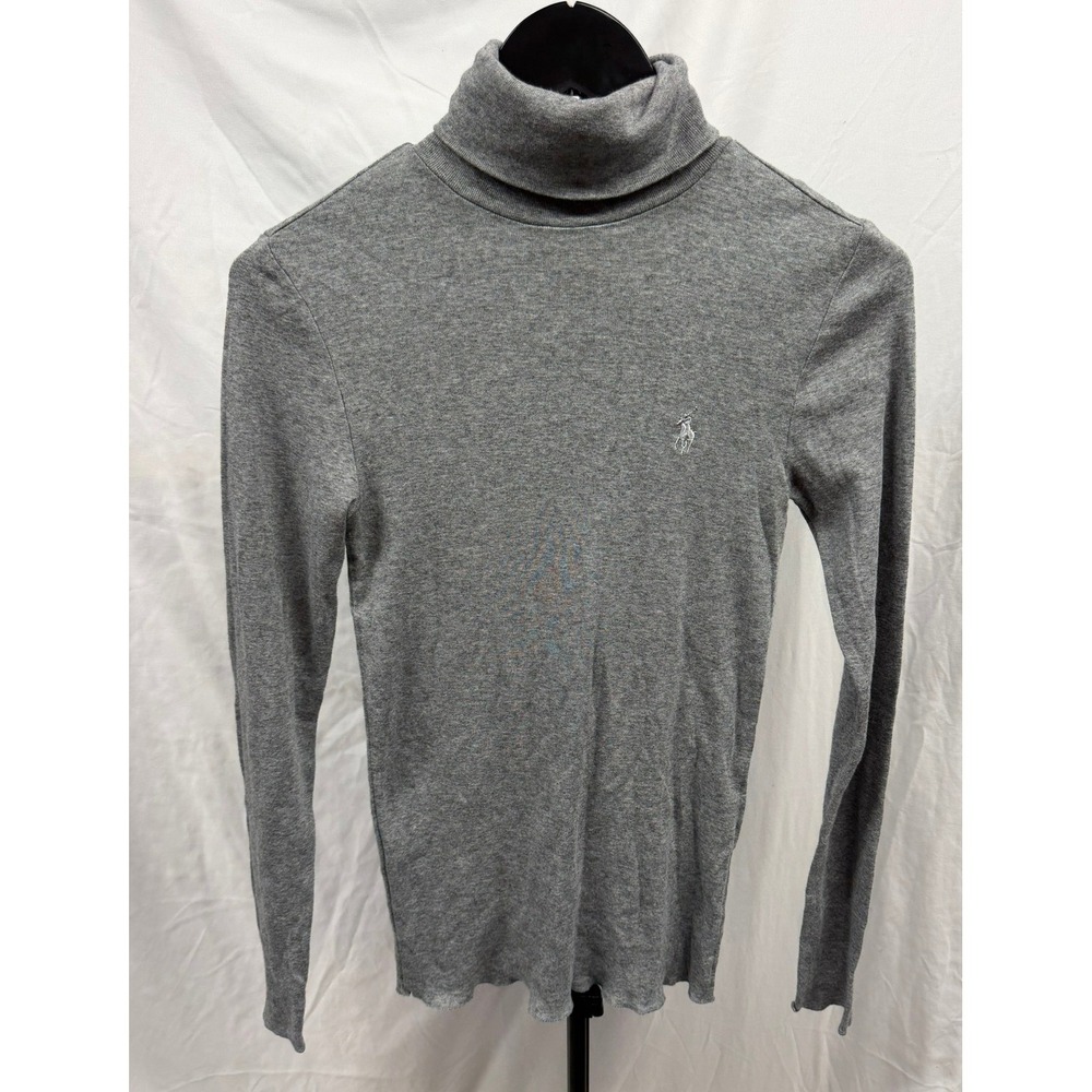 Polo Ralph Lauren Womens XS Gray Cotton Shrunken Long Sleeve Turtleneck Pullover